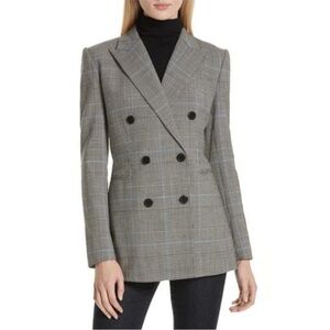 Theory Power Double Breasted Plaid Houndstooth Wool Blazer Jacket - Size 4